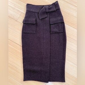 DVF Diane von Furstenberg chocolate brown polka dot wool pencil skirt, size 0